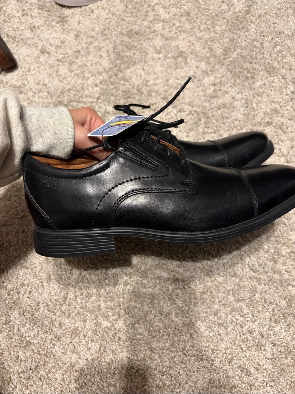 Clarks Black Leather Cap-Toe Lace-Up Oxfords